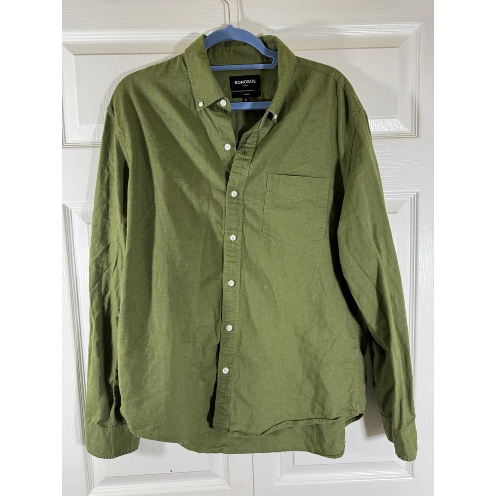 Bonobos Stretch Slim Fit Shirt Mens XL Olive Green Button Down Long Sleeve